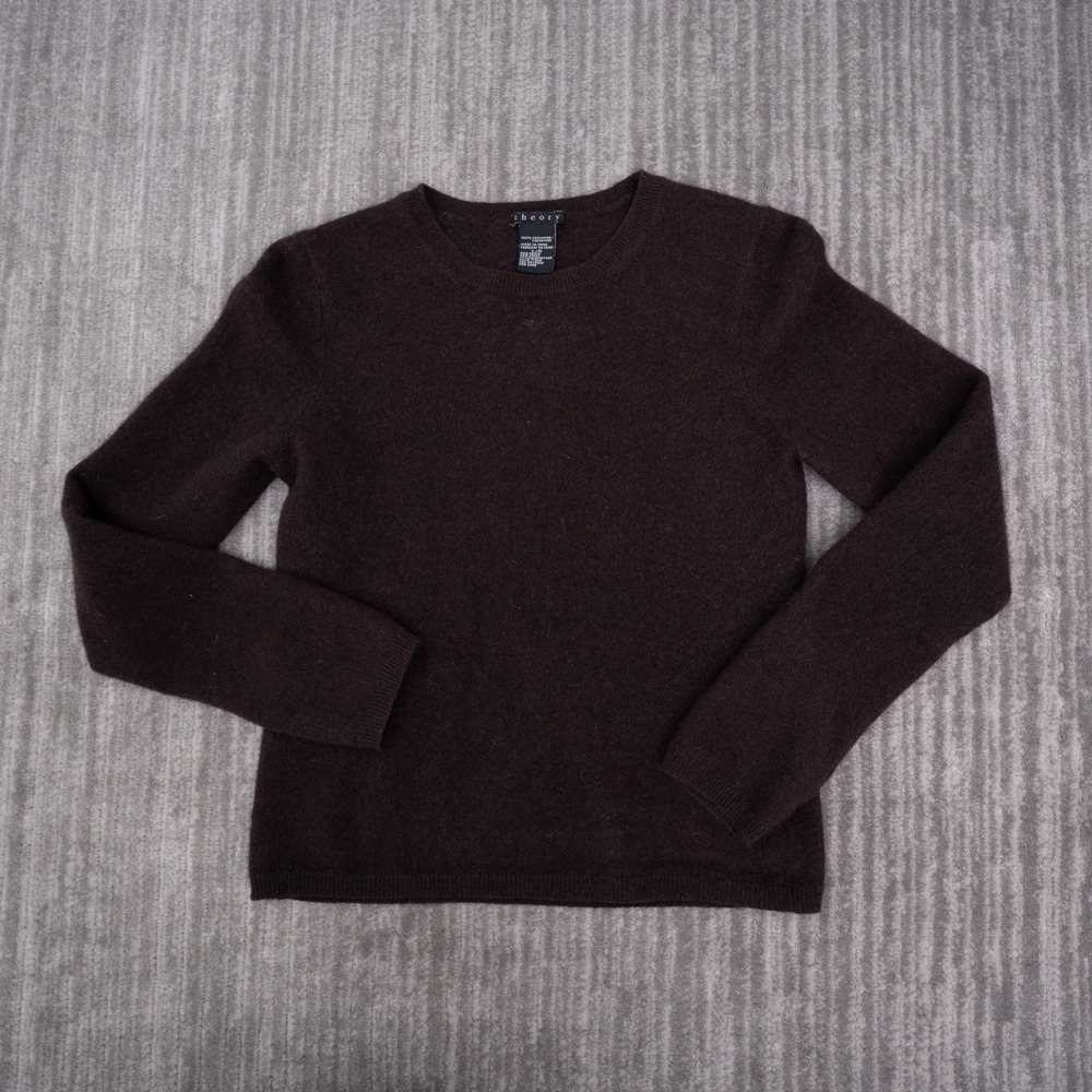 Theory Sweater Womens L Slim Brown Good 100% Cashmere Crewneck Long Sleeve Knit